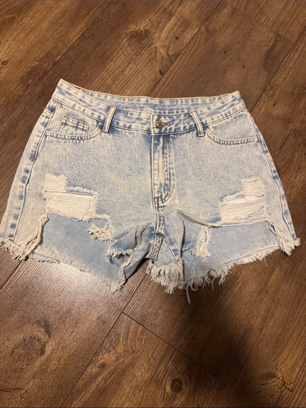 SHEIN Light Blue Distressed Denim Shorts